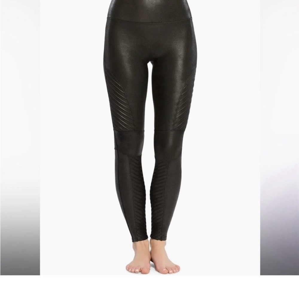 SPANX Black Moto Faux leather leggings, size L